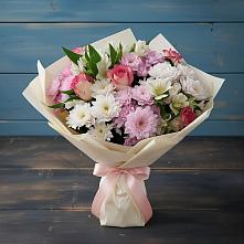 Букет цветов из:  Хризантемы, Альстромерии и Розы в Мошково