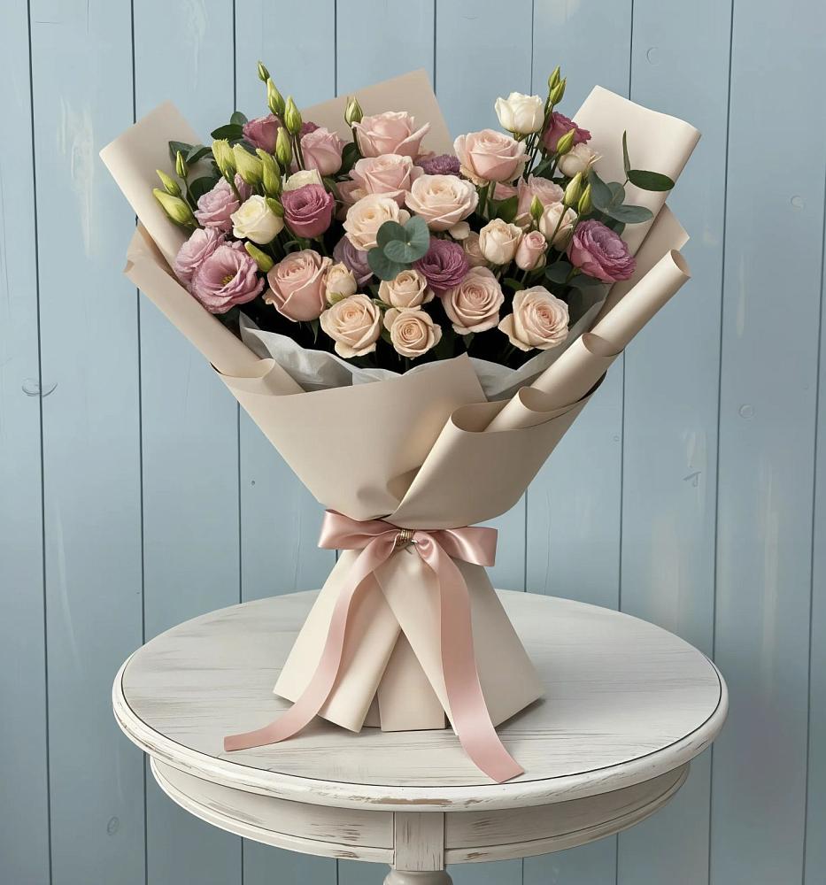 Букет цветов из: Розы и Лизиантусы в Мошково